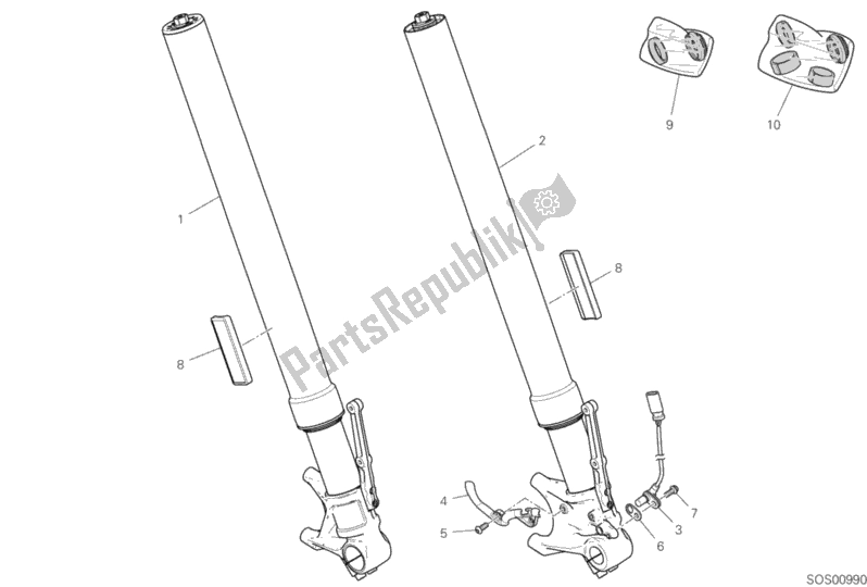 All parts for the Front Fork of the Ducati Diavel 1260 S Thailand 2020